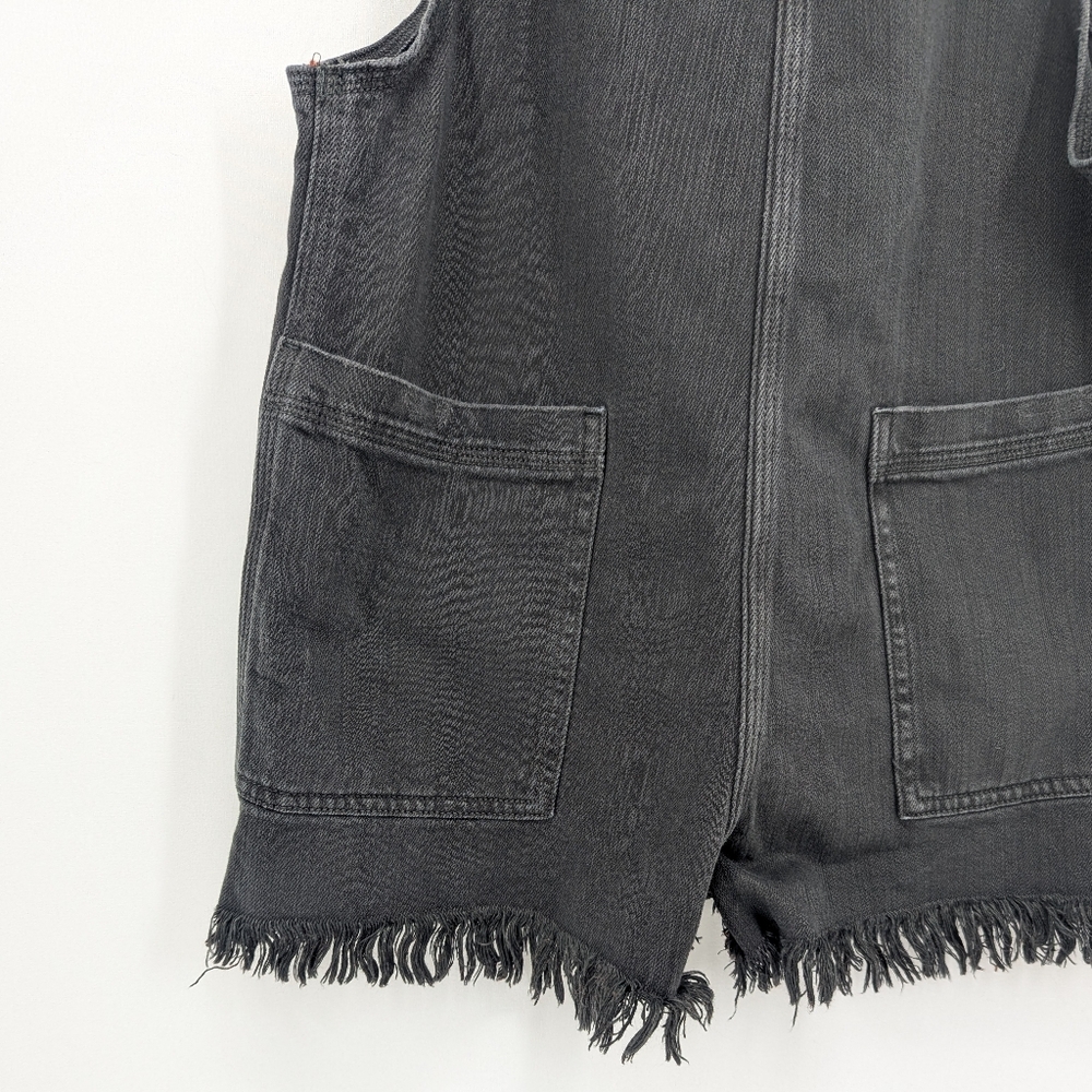 Aerie Black Denim Overall Shortalls Romper Distressed Baggy Loose Fit Size XS - Picture 3 of 7